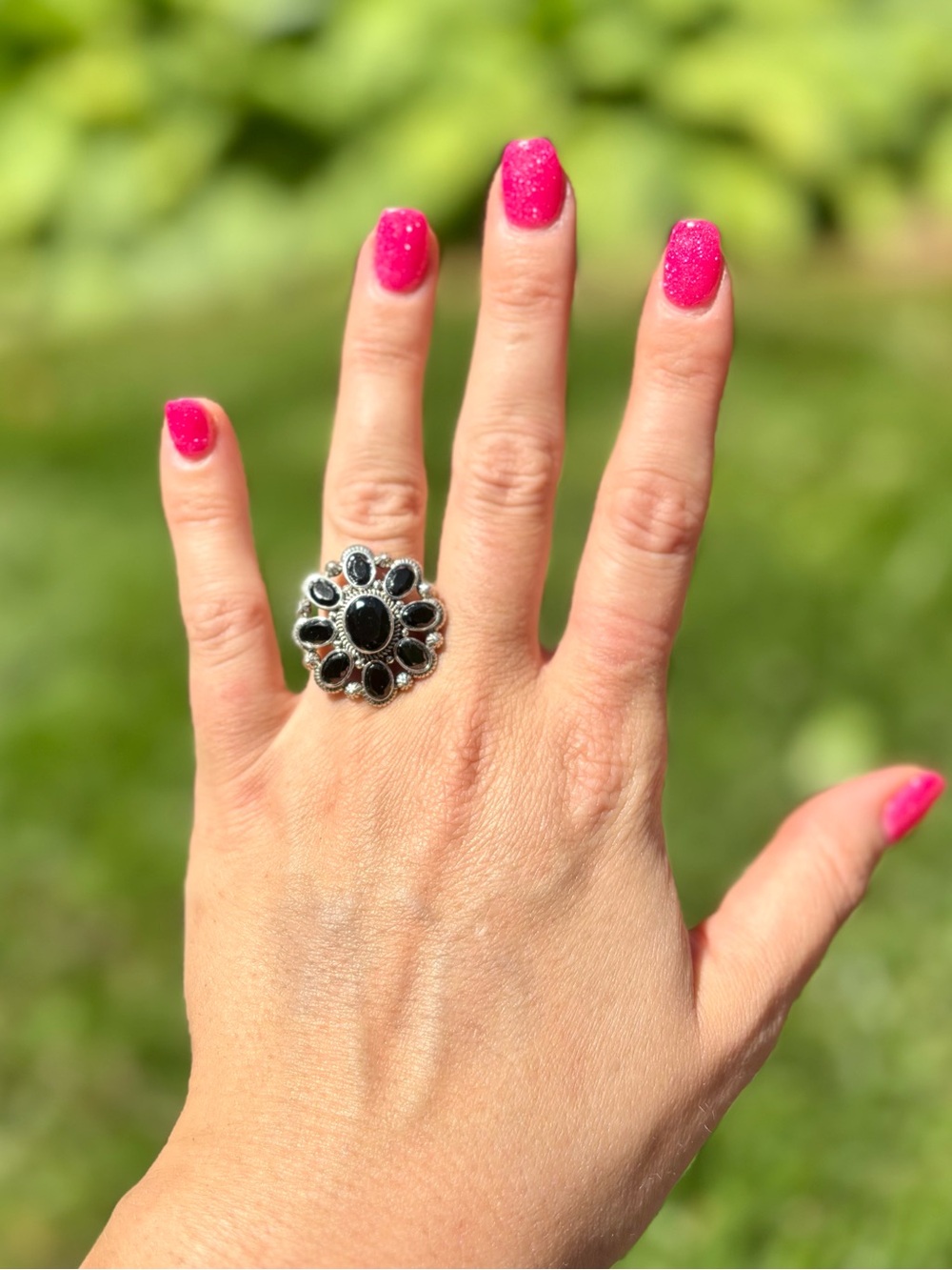 Shungite flower ring sterling silver